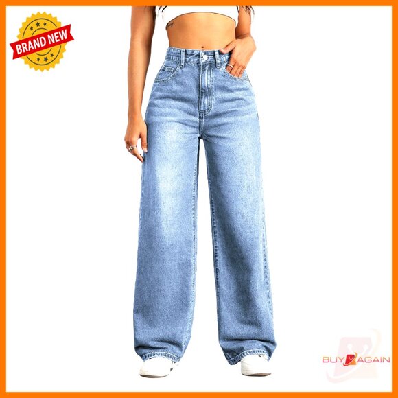 High Waisted Wide Leg Stretchy Boyfriend Jeans Straight Leg Denim Pants